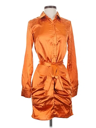 Pre-owned Prettylittlething Long Sleeve Top Orange Tie Neck Tops