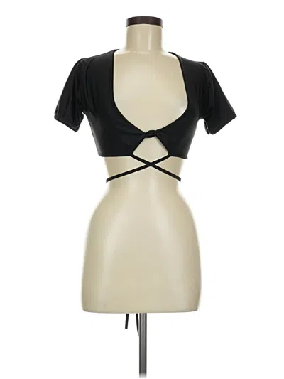 Pre-owned Prettylittlething Short Sleeve Top Black Keyhole Neckline Tops