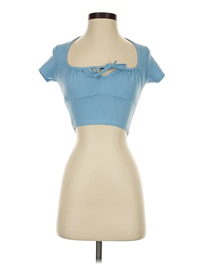 Prettylittlething Short Sleeve Top Blue Strapless Neckline Tops