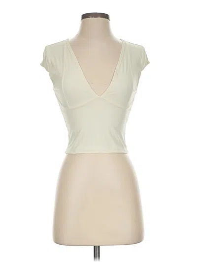 Pre-owned Prettylittlething Short Sleeve Top Ivory Plunge Neckline Tops