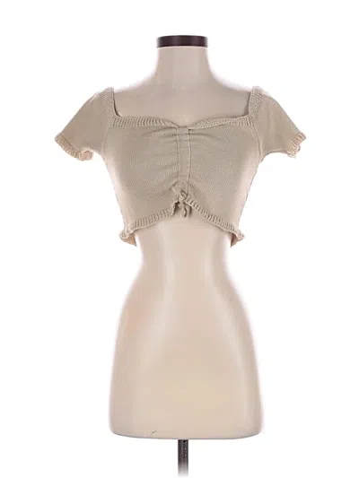 Pre-owned Prettylittlething Short Sleeve Top Tan Off The Shoulder Neckline Tops