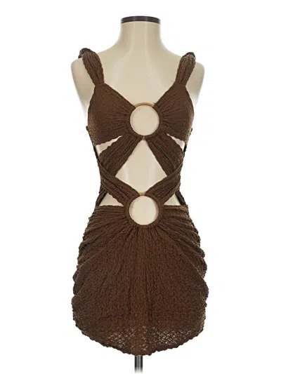 Pre-owned Prettylittlething Sleeveless Top Brown Plunge Neckline Tops
