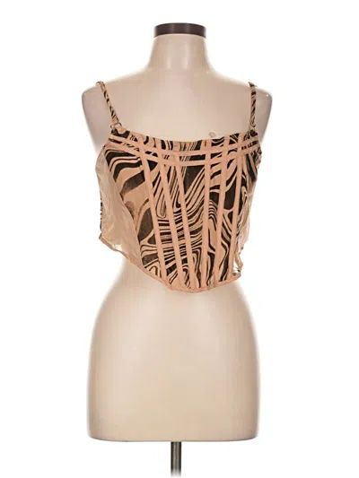 Pre-owned Prettylittlething Sleeveless Top Brown Strapless Neckline Tops