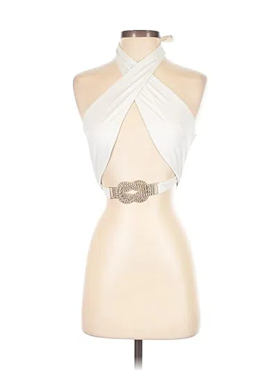 Pre-owned Prettylittlething Sleeveless Top Ivory Halter Neckline Tops In White