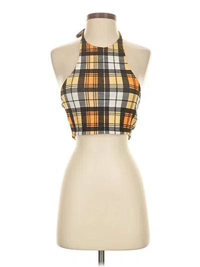 Pre-owned Prettylittlething Sleeveless Top Orange Halter Neckline Tops