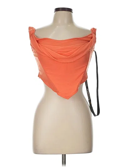 Pre-owned Prettylittlething Sleeveless Top Orange Strapless Neckline Tops