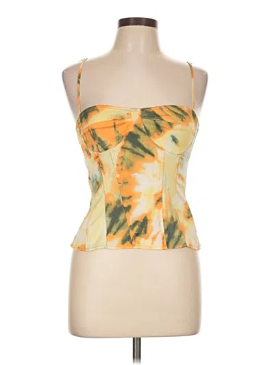 Pre-owned Prettylittlething Sleeveless Top Yellow Strapless Neckline Tops