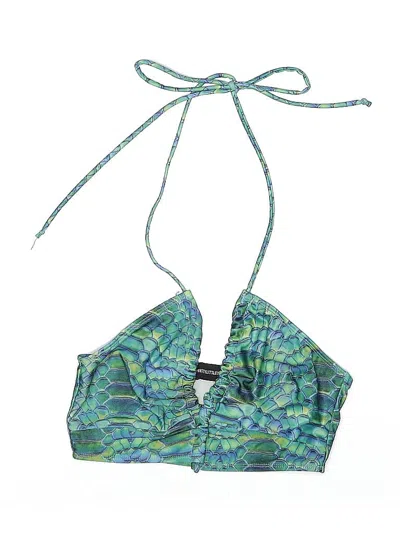 Pre-owned Prettylittlething Swimsuit Top Green Print Pattern Swimwear
