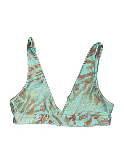 Pre-owned Prettylittlething Swimsuit Top Teal Print Pattern Swimwear