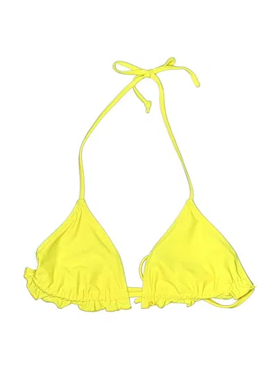 Pre-owned Prettylittlething Swimsuit Top Yellow Solid Pattern Swimwear