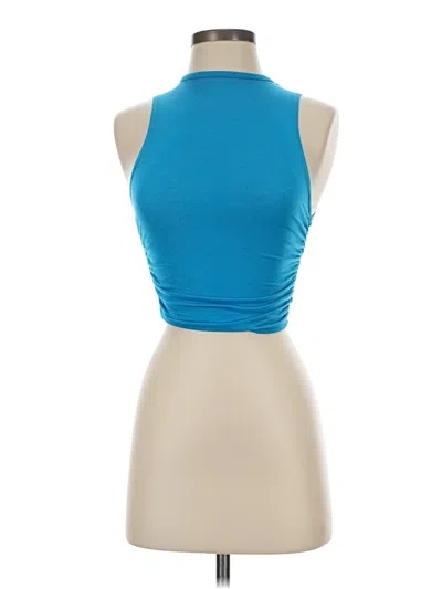 Pre-owned Prettylittlething Tank Top Blue Halter Neckline Tops