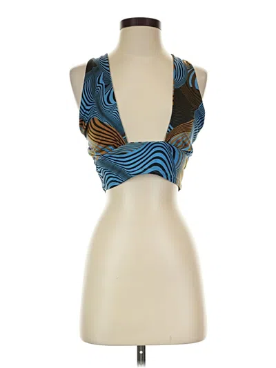 Pre-owned Prettylittlething Tank Top Blue Halter Neckline Tops