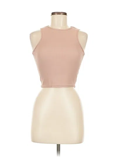 Pre-owned Prettylittlething Tank Top Tan Halter Neckline Tops In Brown