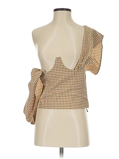 Prettylittlething Tank Top Tan Houndstooth Pattern Square Neckline Tops In Brown