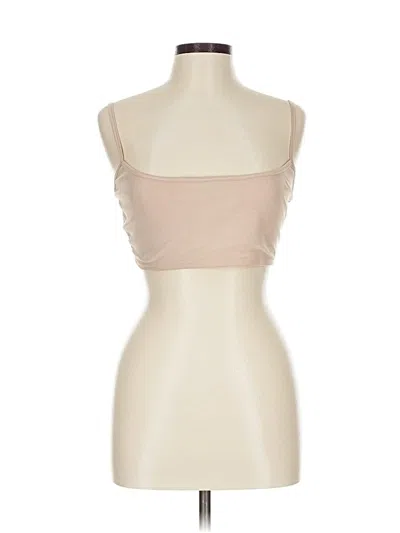 Pre-owned Prettylittlething Tank Top Tan Strapless Neckline Tops In Brown