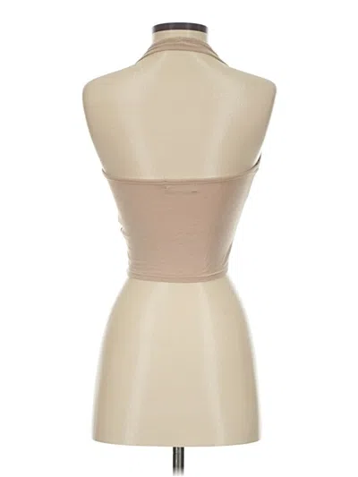 Pre-owned Prettylittlething Tank Top Tan Strapless Neckline Tops In Brown