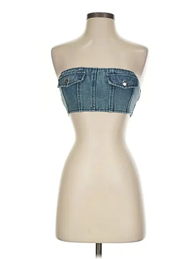 Pre-owned Prettylittlething Tube Top Blue Strapless Neckline Tops
