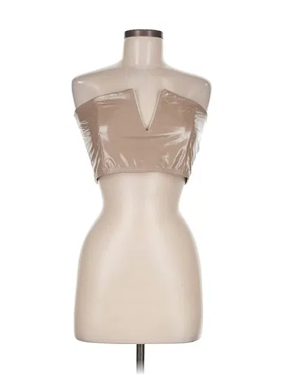 Pre-owned Prettylittlething Tube Top Tan Strapless Neckline Tops In Brown