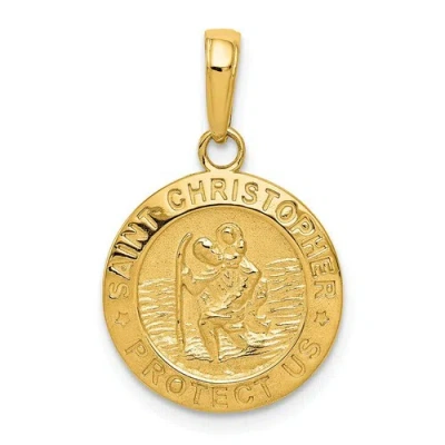 Pre-owned Pricerock 14k Yellow Gold Polished Saint Christopher "protect Us" Religious Medal Charm