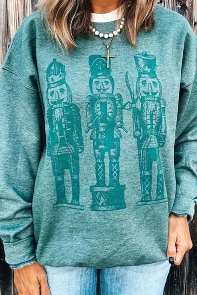 Prickly Pear Tx Women's Monochrome Nutcracker Sweatshirt In Forest Green