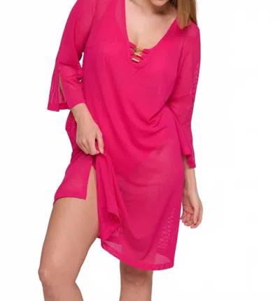 Primadonna Aswan Mesh Swimwear Kaftan Coverup In Dragon Fruit In Pink