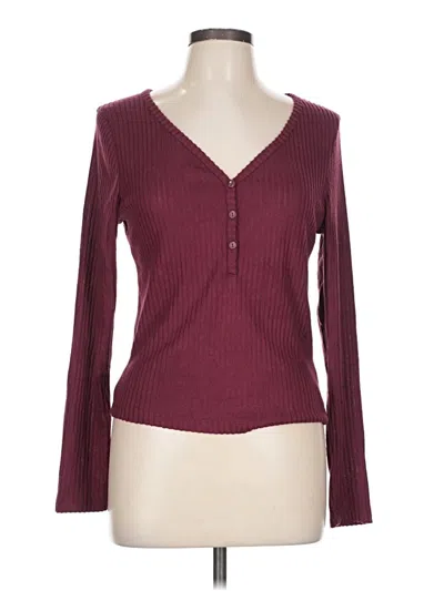 Pre-owned Primark Long Sleeve Henley Shirt In Burgundy
