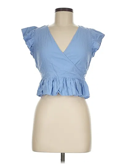 Pre-owned Primark Short Sleeve Top Blue Plunge Neckline Tops