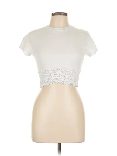 Pre-owned Primark Short Sleeve Top Ivory Mock Neckline Tops In White