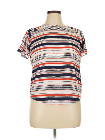 Pre-owned Primark Short Sleeve Top Orange Stripes Pattern Scoop Neck Tops