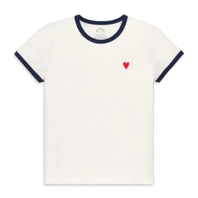 Primary Adult Embroidered Heart Ringer Tee In White