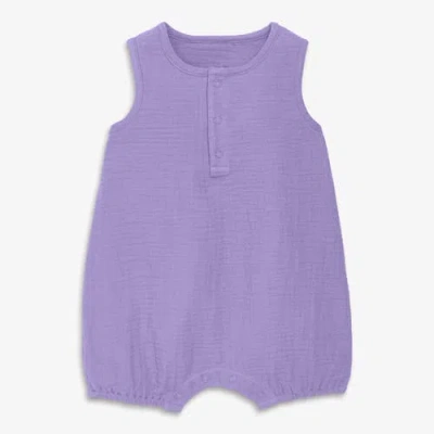 Primary Kids'  Baby Cotton Gauze Henley Bubble Romper In Purple