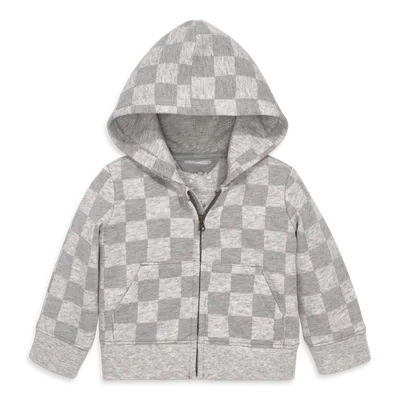 Primary Kids'  Baby Cozy Fleece Zip Hoodie In Checkerboard In Heather Silver Checks