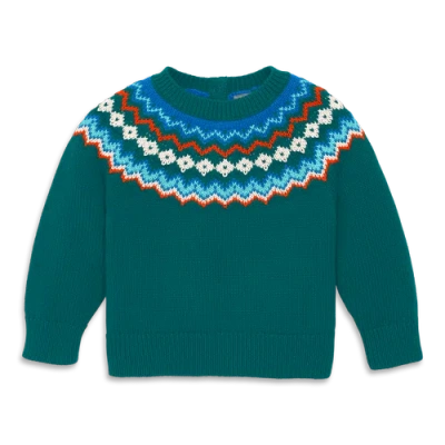 Primary Kids'  Baby Fair Isle Sweater In Spruce Rainbow Fairisle