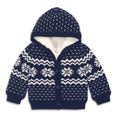 Primary Kids'  Baby Fleece-lined Cardigan In Snowflake Fair Isle In Navy Oat Snowflake Fairisle
