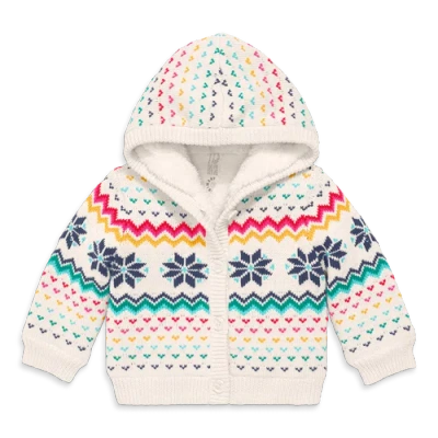 Primary Kids'  Baby Fleece-lined Cardigan In Snowflake Fair Isle In Oat Rainbow Snowflake Fairisle