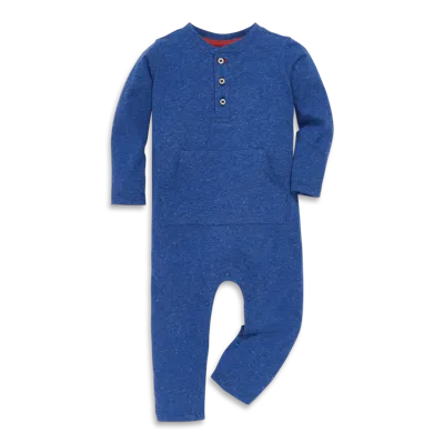 Primary Baby Heathered Henley Romper In Blue
