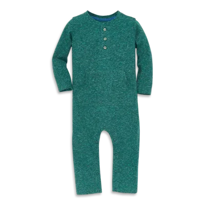 Primary Baby Heathered Henley Romper In Green