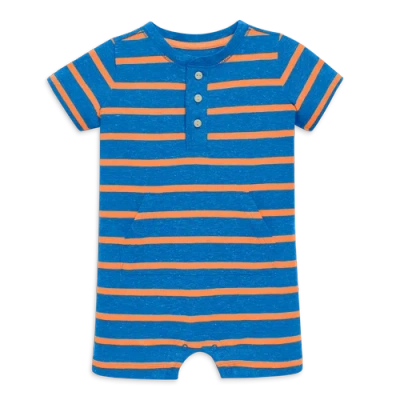 Primary Kids'  Baby Heathered Henley Shortie In Stripe In Blueberry Cantaloupe Stripe