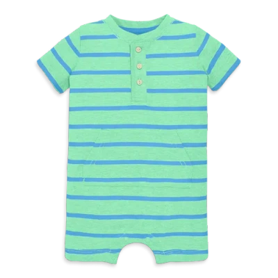 Primary Kids'  Baby Heathered Henley Shortie In Stripe In Clover Cornflower Stripe