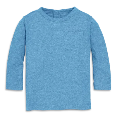 Primary Kids'  Baby Heathered Long Sleeve Pocket Tee In Blue