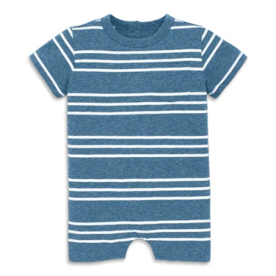 Primary Baby Heathered Pocket Shortie In Stripe In Moonlight White Stripe