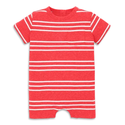 Primary Baby Heathered Pocket Shortie In Stripe In Strawberry White Stripe