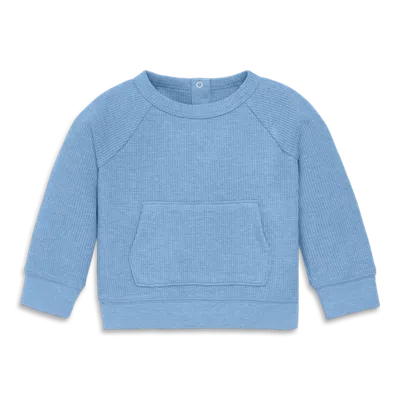 Primary Kids'  Baby Heathered Waffle Pocket Tee In Heather Vintage Blue