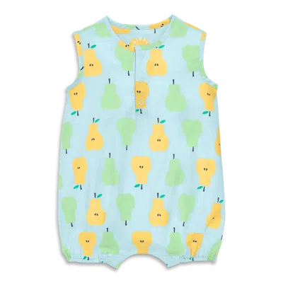 Primary Baby Henley Tank Shortie In Cutout Pears In Saltwater Pears