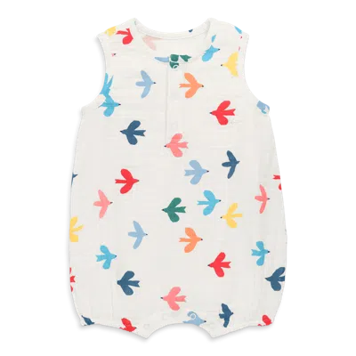 Primary Kids'  Baby Henley Tank Shortie In Rainbow Birds In Multi