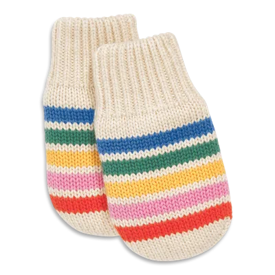 Primary Kids'  Baby Knit Mittens In Rainbow Stripe In Heather Sand Rainbow Stripe