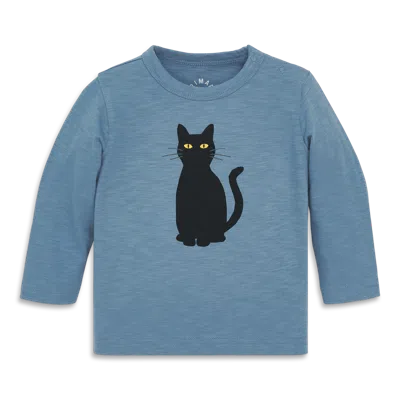 Primary Baby Long Sleeve Black Cat Tee In Blue