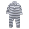 Primary Kids'  Baby Long Sleeve Polo Romper In Mini Stripe In Blue