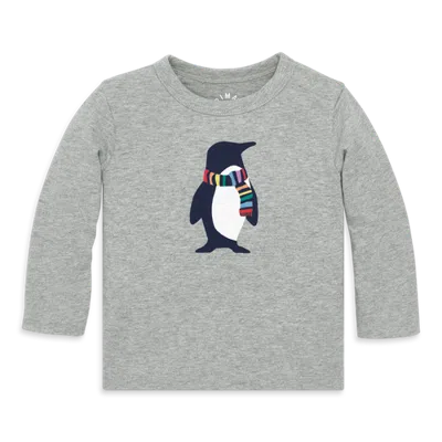 Primary Kids'  Baby Long Sleeve Tee In Holiday Graphics (baby) In Heather Gray Penguin