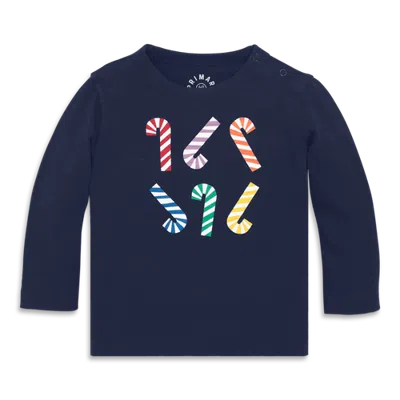 Primary Kids'  Baby Long Sleeve Tee In Holiday Graphics (baby) In Navy Stacked Candy Canes